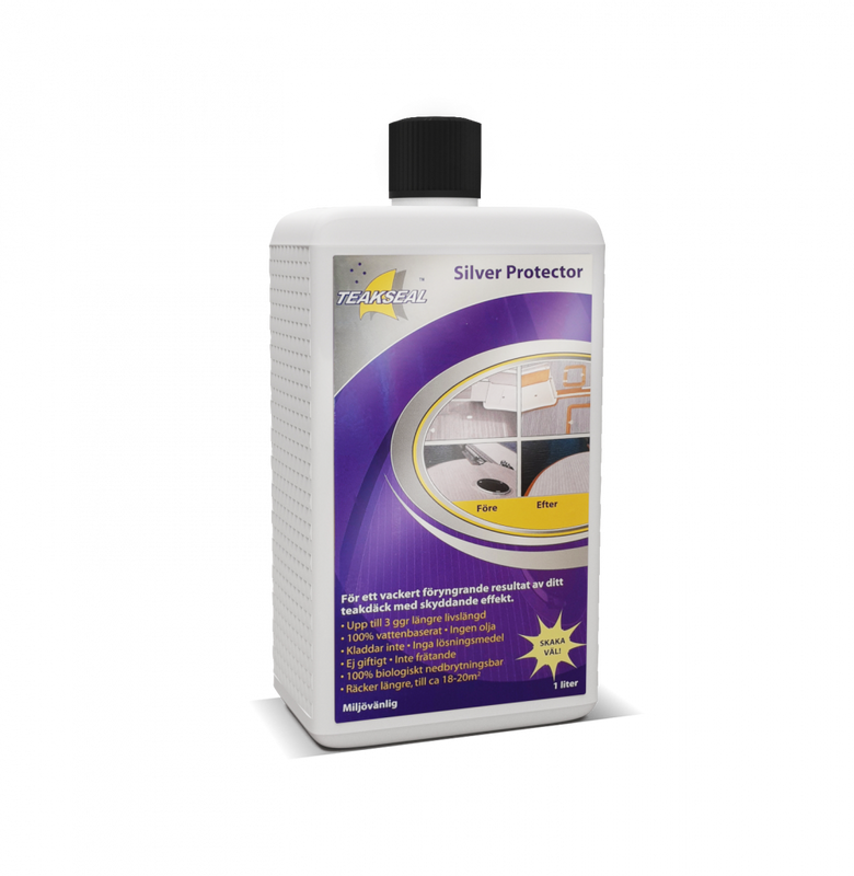• Teakseal Silver Protect gir en beskyttende effekt på teakdekket ditt i lengre tid uten bruk av oljer og løsemidler. &nbsp;I motsetning til Teakseal Color Protect som inneholder fargepigmenter er Teakseal Silver Protect transparent og inneholder ikke pigmenter. Det gjør at teaken patineres/grånes natulig og beholder en lys og fin overflate fordi forurensninger ikke binder seg til trefibrene

• Teakseal Silver Protect varer opptil tre ganger lenger enn andre tradisjonelle teakoljer som fordamper i solen• Gi